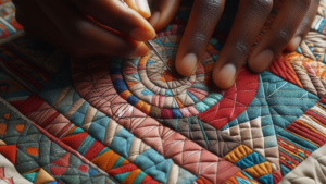 Close-up of woman's hand stitching quilting .-