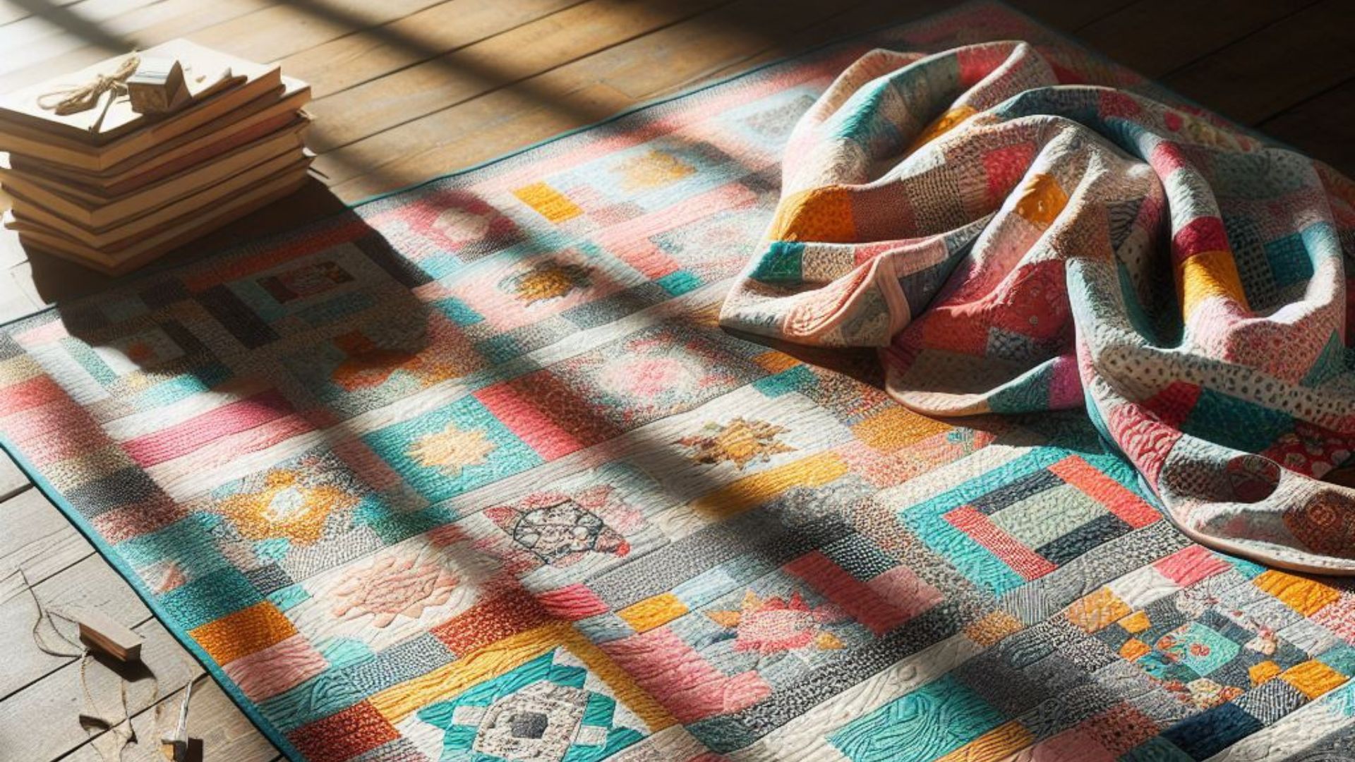 Colourful Quilt and a stack of blocks