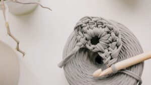 Gray Yarn and Crotchet Hook