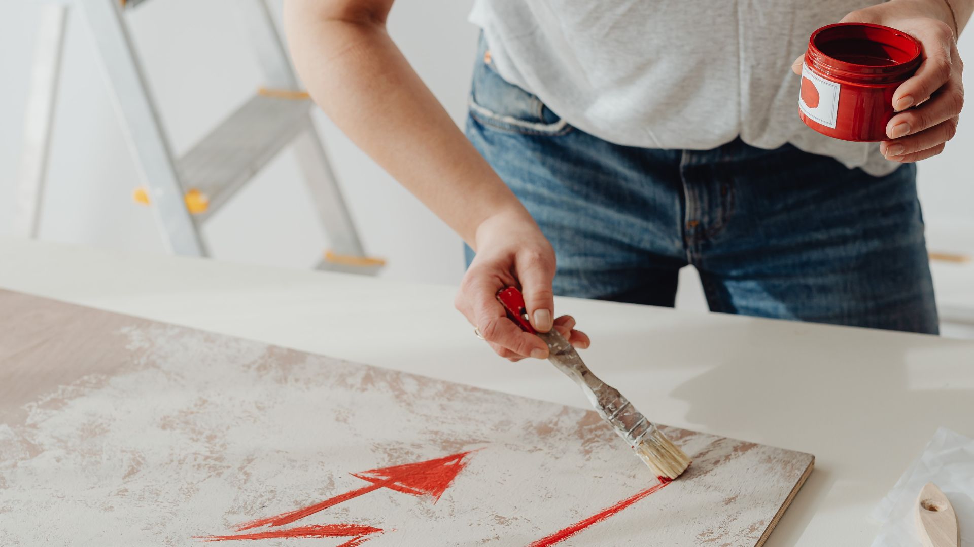 Woman Painting on Canvas ,