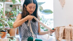 Woman holding a Crochet