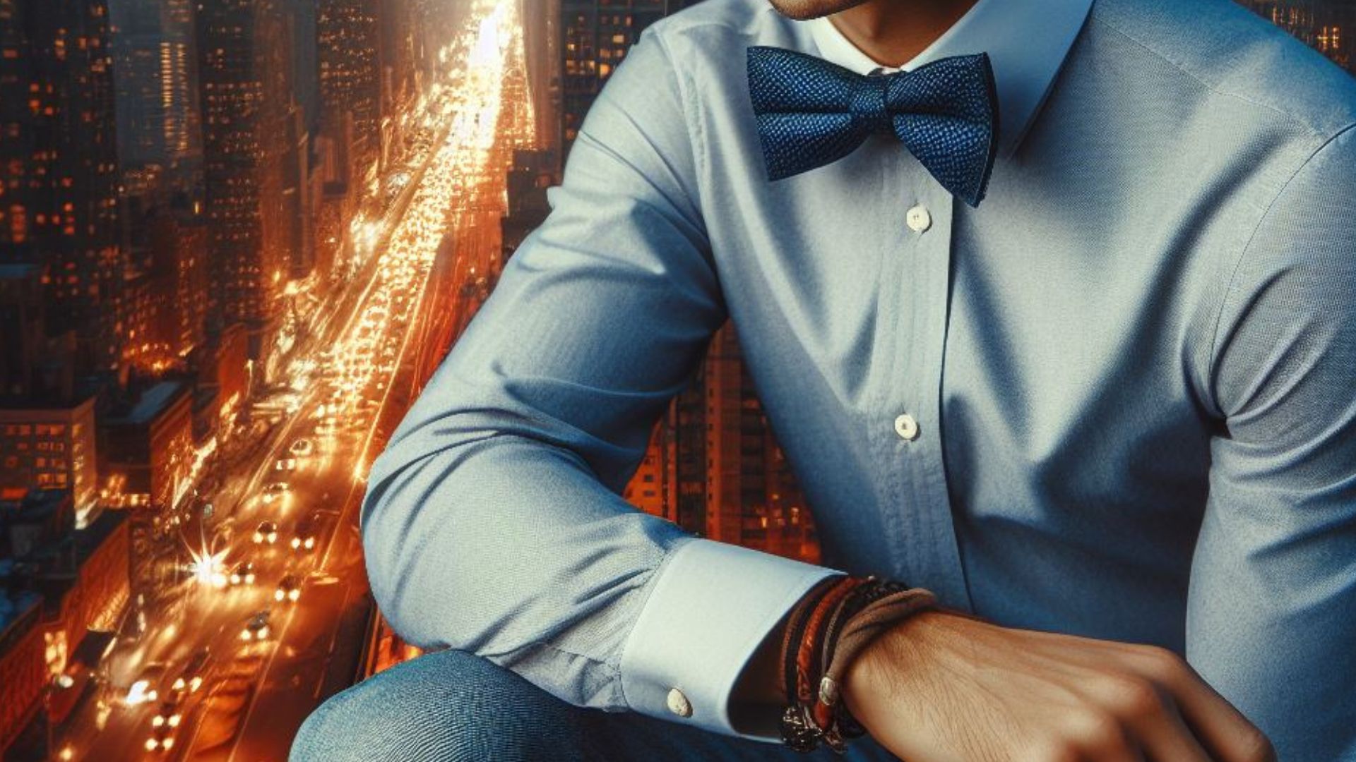 man in wearing bowtie with a dress shirt and jeans